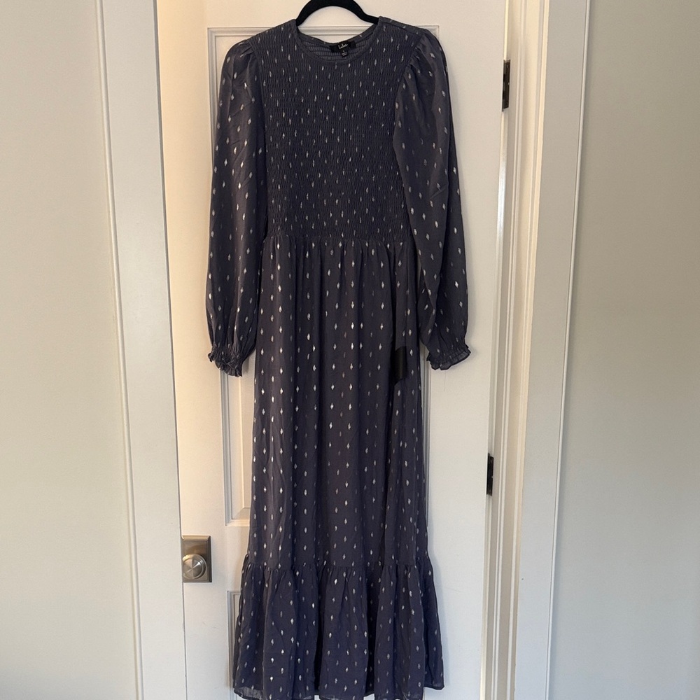 Elegant Navy Long Sleeve Dress with Polka Dots